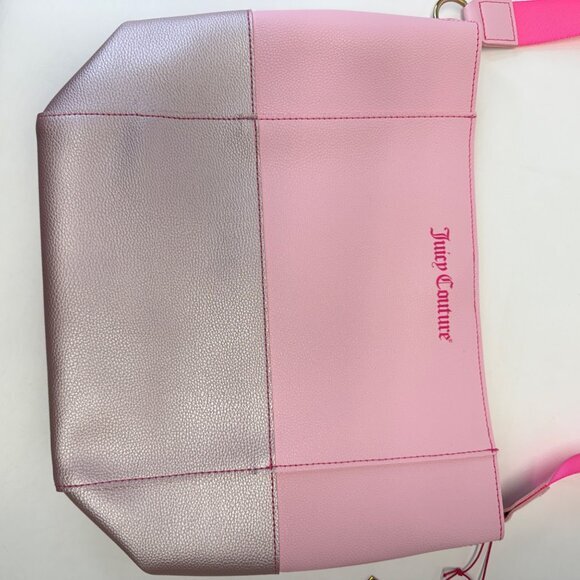 Juicy‎ Couture Pink Leather Tote Bag New Open Top Snap Closure Colorblock - Picture 3 of 9